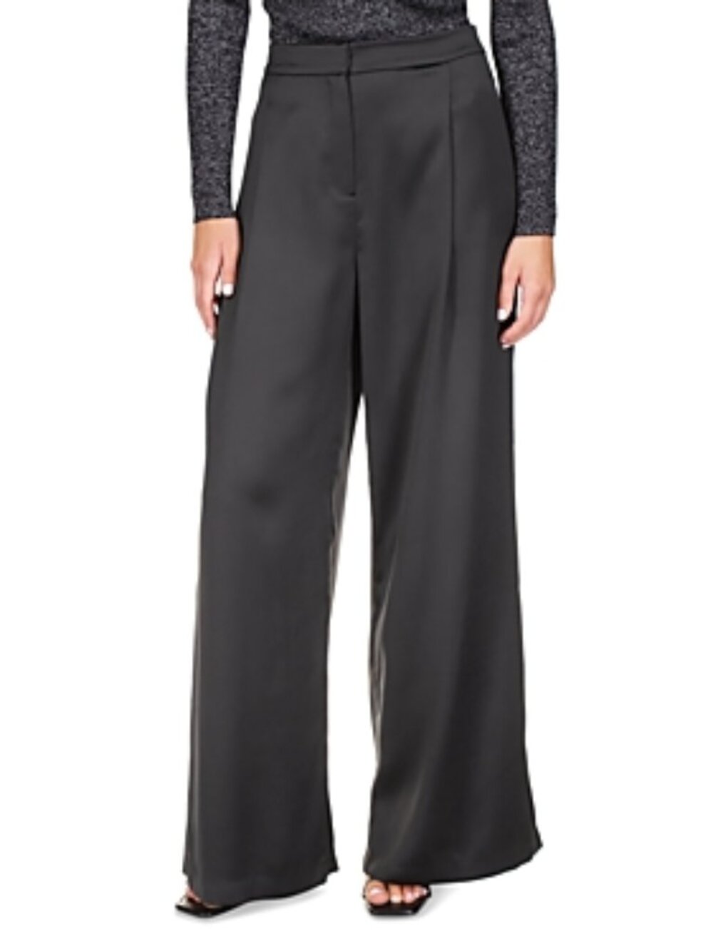 Michael Kors Women's Black Satin Pleated Wide Leg Pants 6